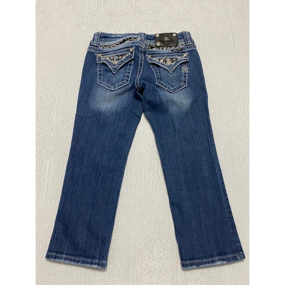 Miss Me Pants - Miss Me Jeans Easy Capri Style JE5002EP34 Distressed Blue 25 Embellished Pockets